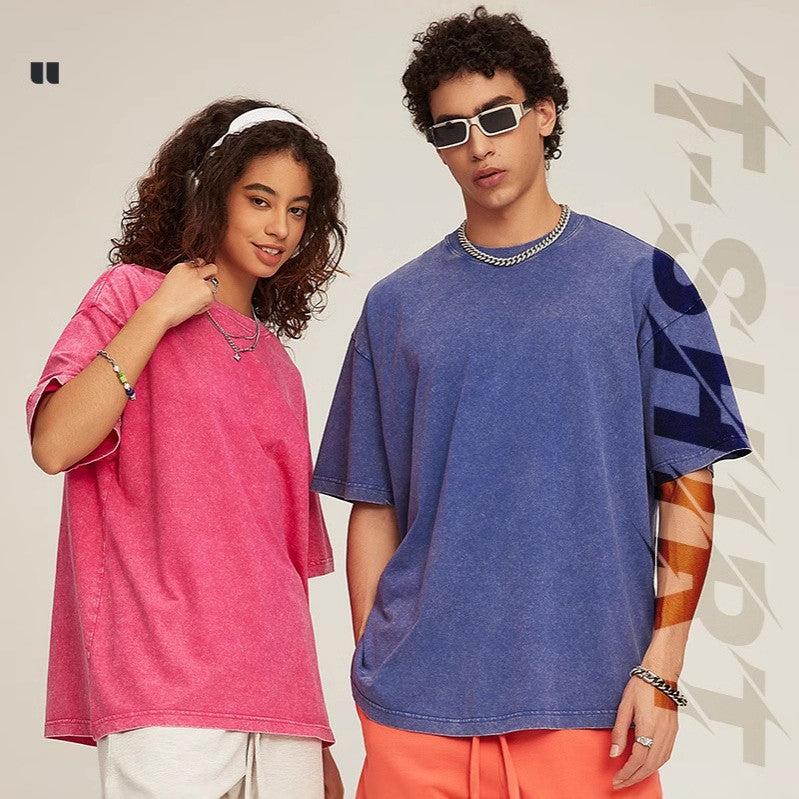 260g重厚復古綿男ルーズ落肩洗い古し夏Tシャツ