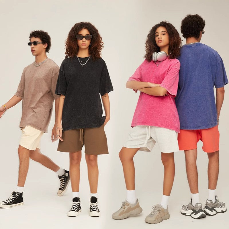 260g重磅復古綿Tシャツ男ルーズ肩水準加工夏