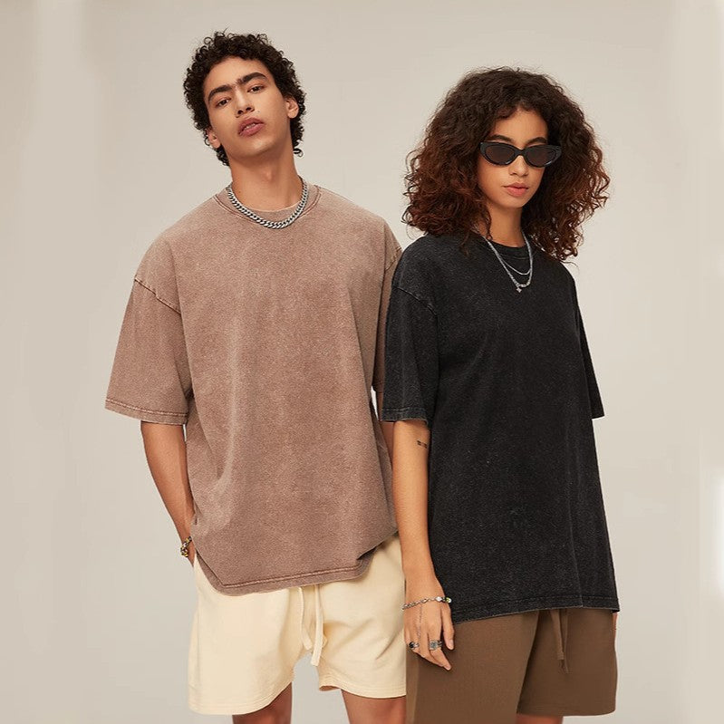 260g重磅復古綿Tシャツ男ルーズ肩水準加工夏