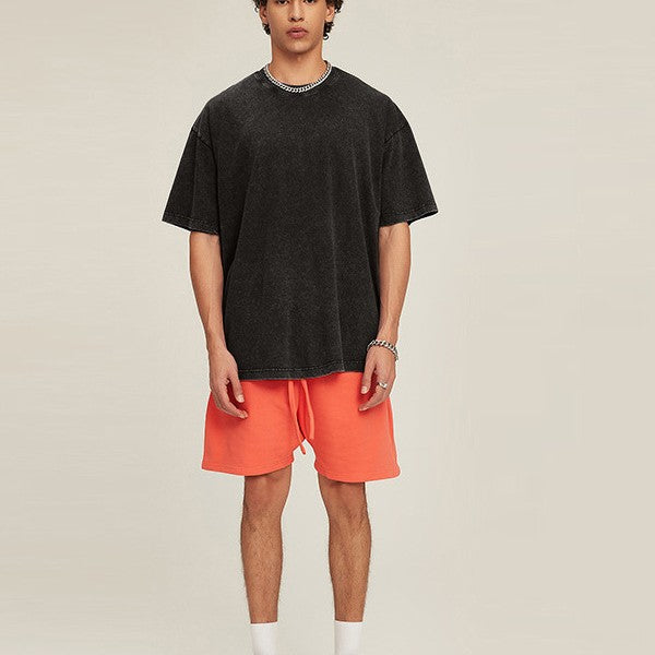 260g重厚復古綿男ルーズ落肩洗い古し夏Tシャツ