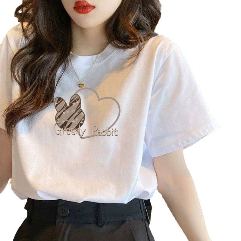夏新 女子綿100% Tシャツ 大きいサイズ ルーズ 痩せ効果 白 インスタ流行