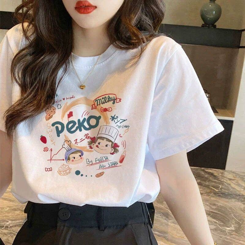夏新 女子綿100% Tシャツ 大きいサイズ ルーズ 痩せ効果 白 インスタ流行