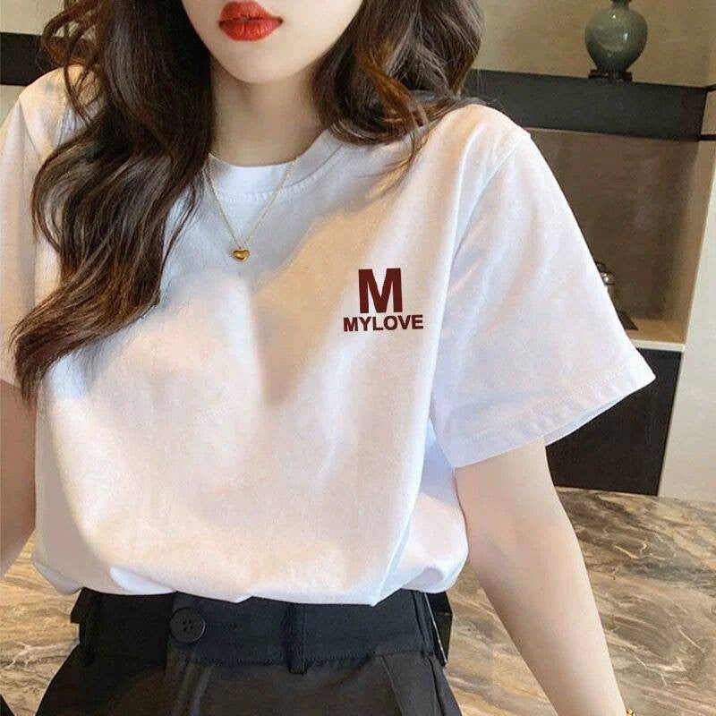 夏新 女子綿100% Tシャツ 大きいサイズ ルーズ 痩せ効果 白 インスタ流行