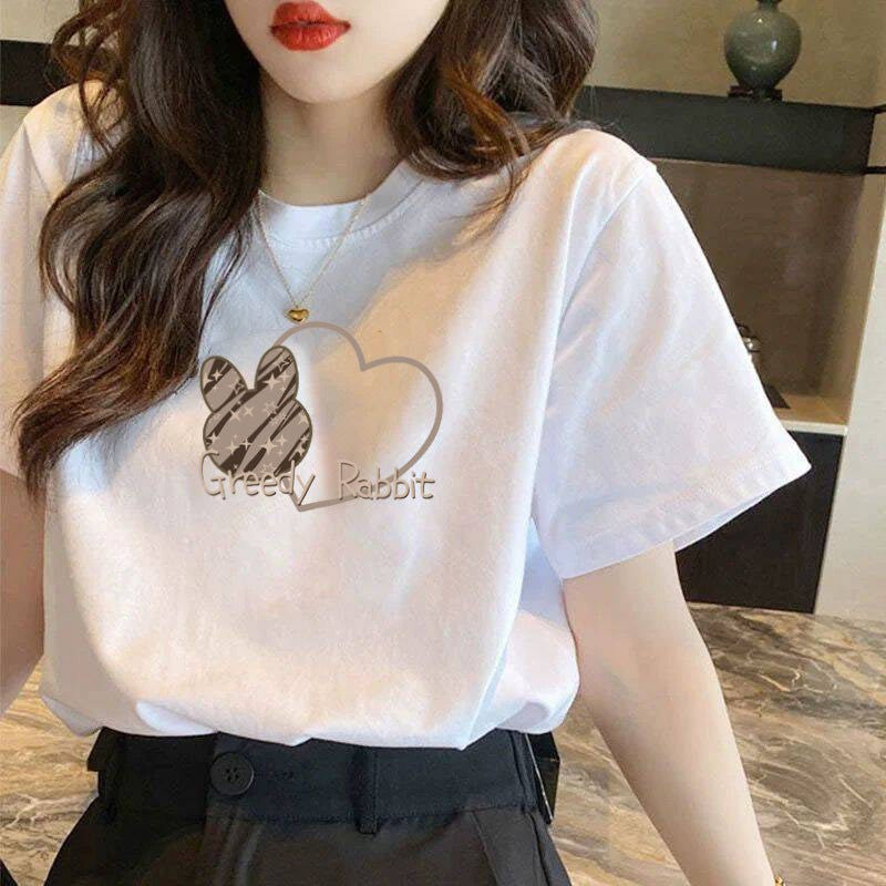 夏新 女子綿100% Tシャツ 大きいサイズ ルーズ 痩せ効果 白 インスタ流行