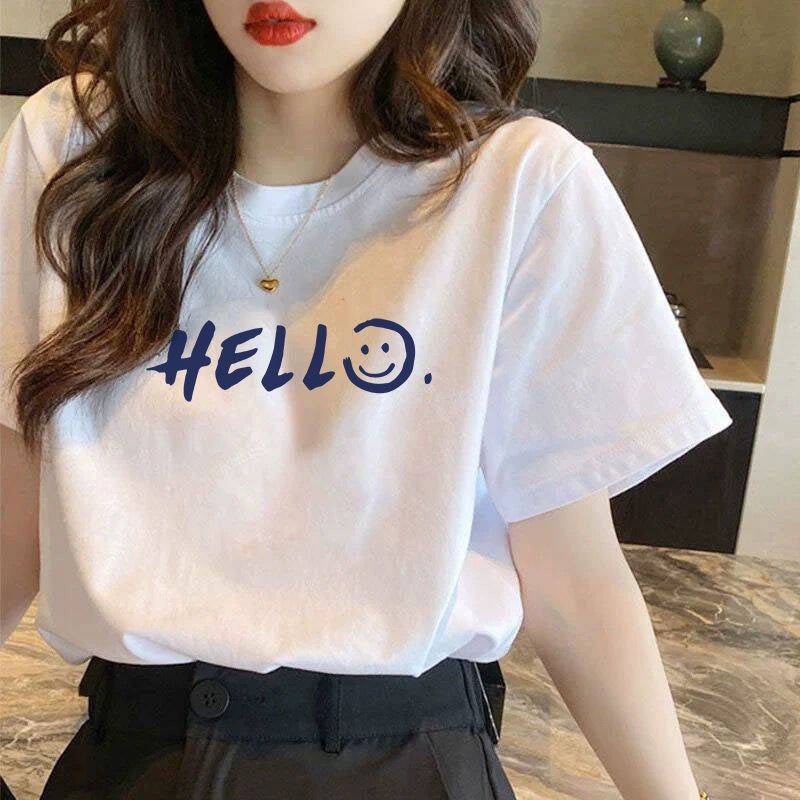 夏新 女子綿100% Tシャツ 大きいサイズ ルーズ 痩せ効果 白 インスタ流行