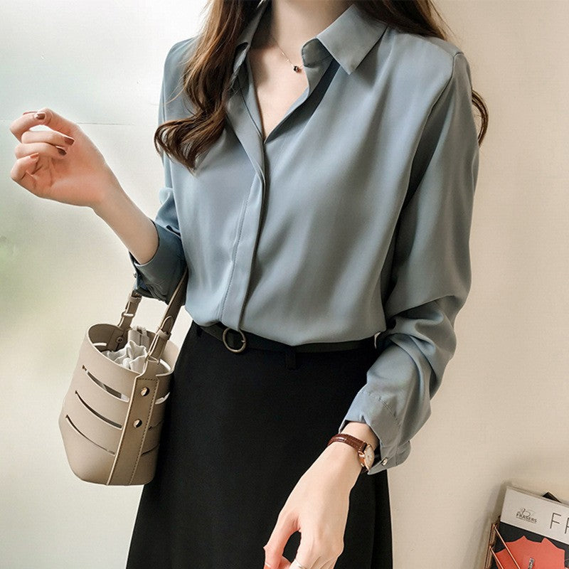 新作シフォン白シャツ 女性長袖ルーズ着回し可能