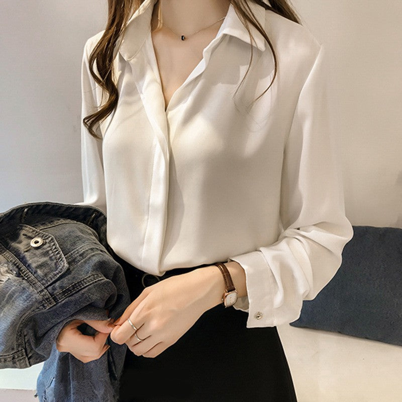 新作シフォン白シャツ 女性長袖ルーズ着回し可能