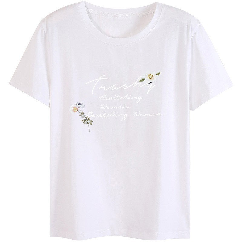 円領プリントTシャツ 女性用 リラックス 即納