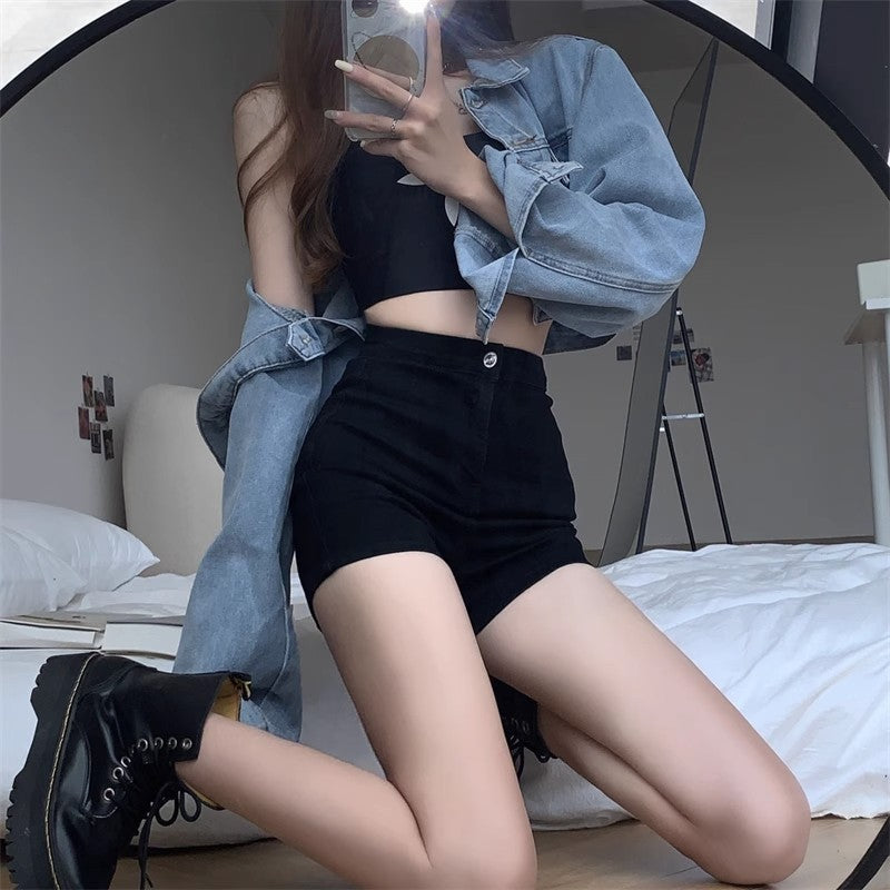 黒レギンス 夏港風 痩身インサイドショートパンツ