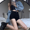 黒レギンス 夏港風 痩身インサイドショートパンツ