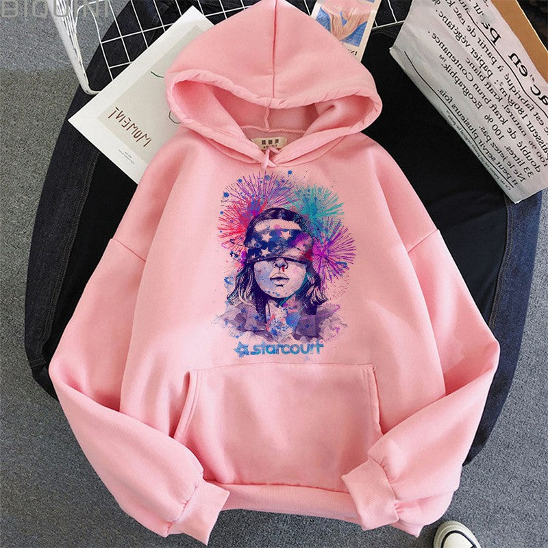 「ストレンジャー・シングス」プリント フリースパーカー hoodie