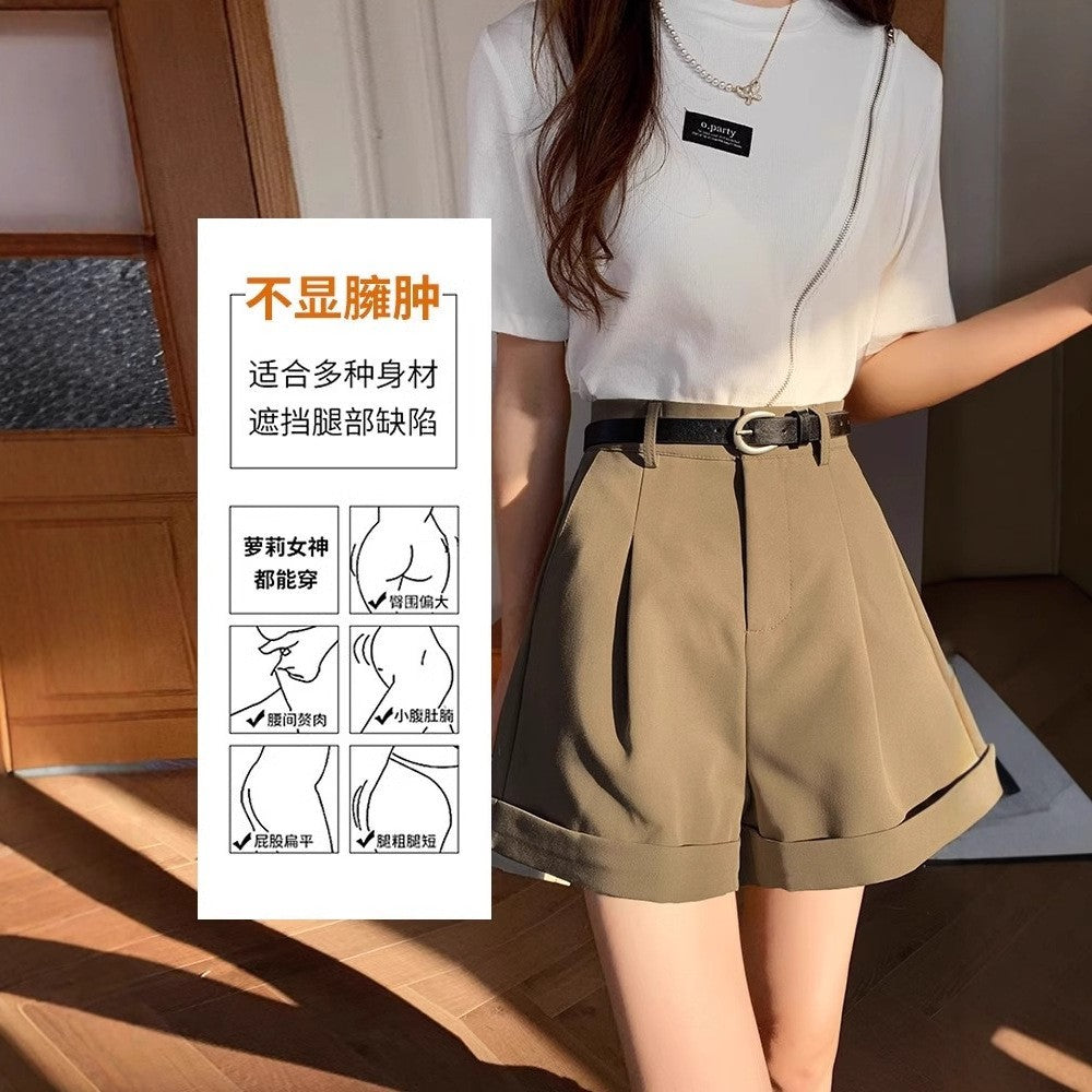 2025夏新作 女性用ハイウエスト 小柄Aライン リラックスショートパンツ