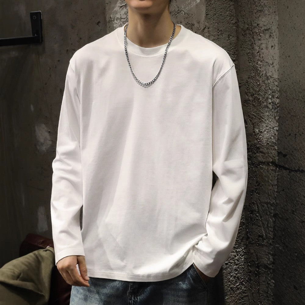 男性春秋新作 薄手無地 丸首ルーズ長袖Tシャツ ins人気