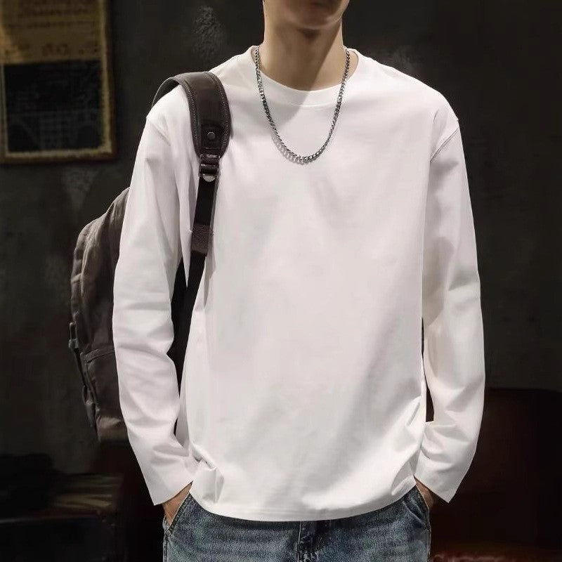 男性春秋新作 薄手無地 丸首ルーズ長袖Tシャツ ins人気