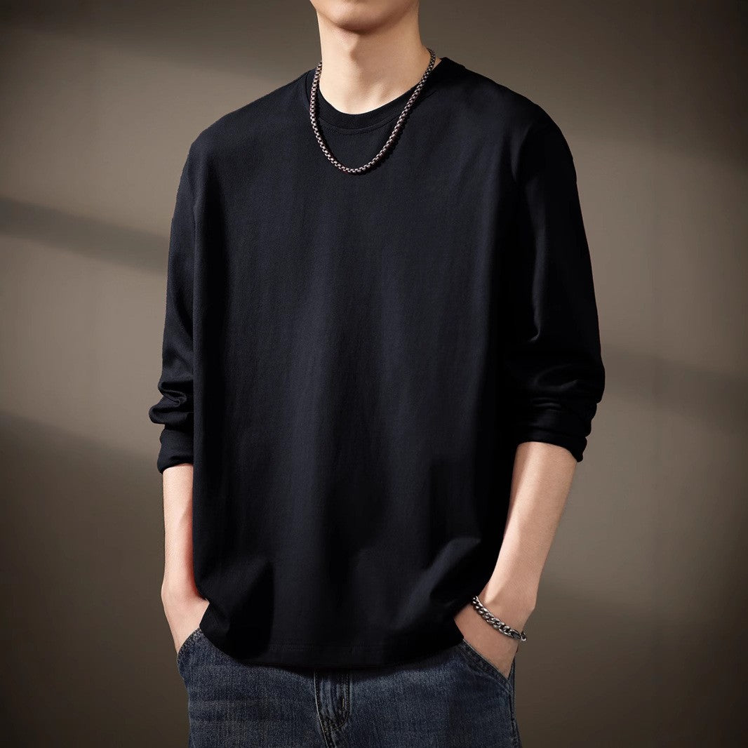 男性春秋新作 薄手無地 丸首ルーズ長袖Tシャツ ins人気