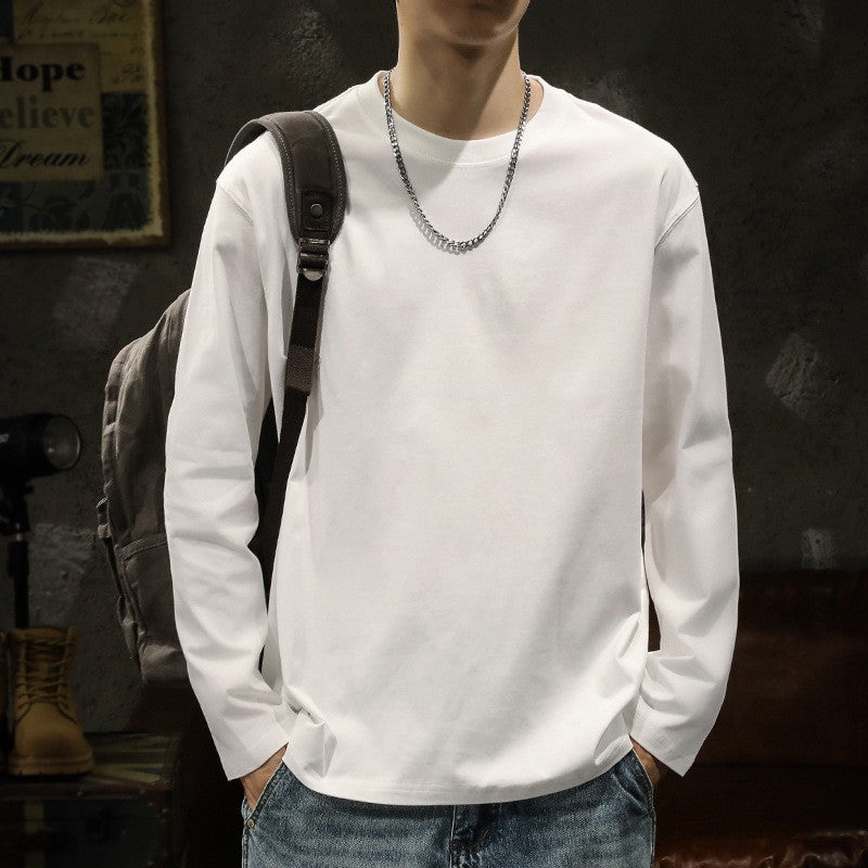男性春秋新作 薄手無地 丸首ルーズ長袖Tシャツ ins人気