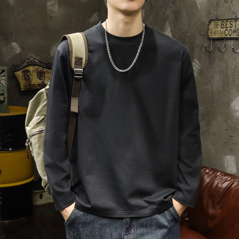 男性春秋新作 薄手無地 丸首ルーズ長袖Tシャツ ins人気