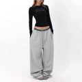 アメリカンストリートヒップホップダンスパンツ 女性用グレールーズストレートワイドレグ