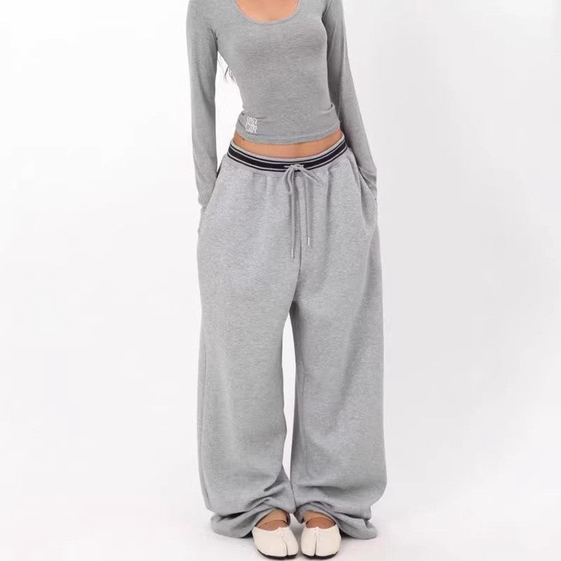 アメリカンストリートヒップホップダンスパンツ 女性用グレールーズストレートワイドレグ