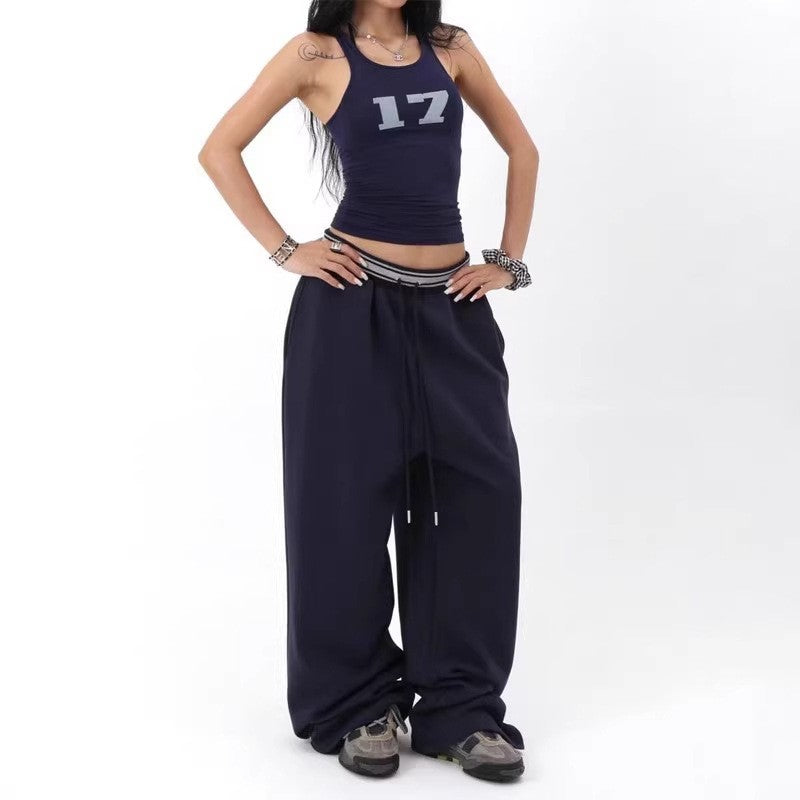 アメリカンストリートヒップホップダンスパンツ 女性用グレールーズストレートワイドレグ