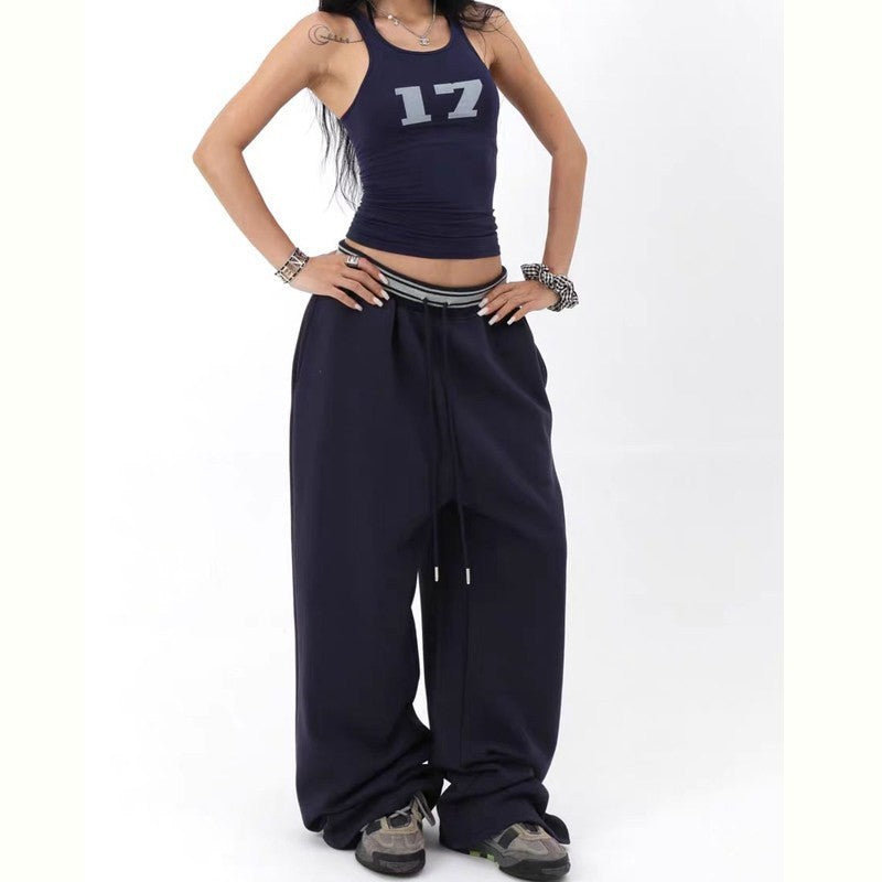 アメリカンストリートヒップホップダンスパンツ 女性用グレールーズストレートワイドレグ